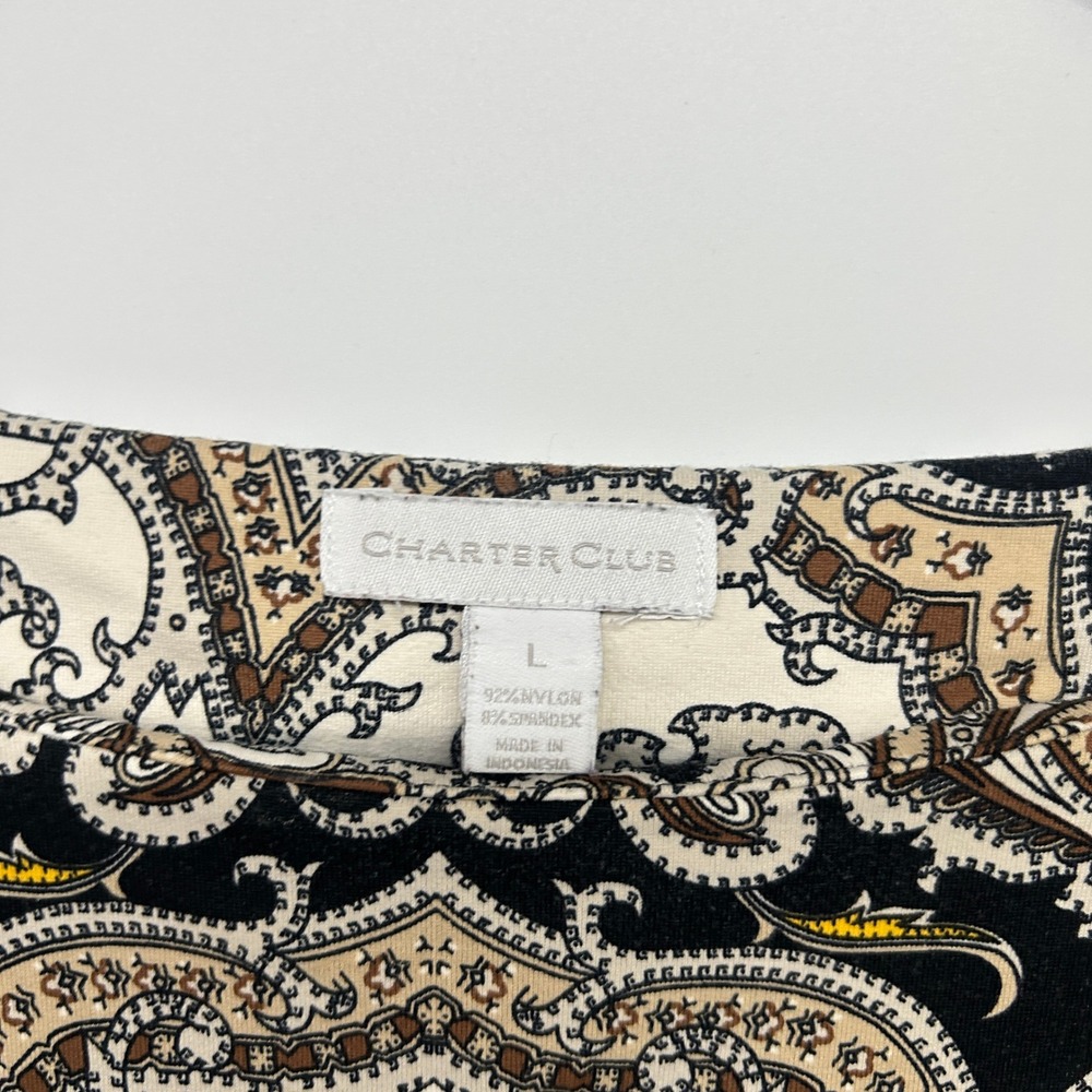 Paisley Medallion‎ Knit Top L Black Cream Scarf Print Boho Old Money Equestrian - Picture 3 of 9